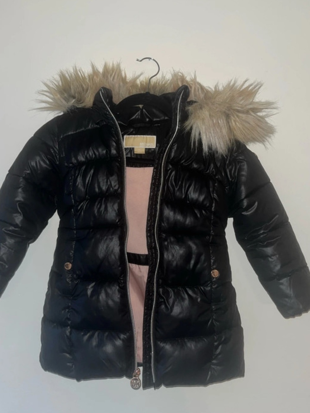 Michael Kors Black Shiny Puffer Jacket with Gold Label